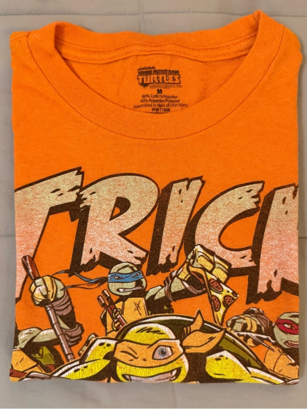 Teenage Mutant Ninja Turtles Orange Graphic T-Shirt sz M Trick or Pizza 🐢🍕🤙 I - Picture 8 of 9
